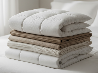 Fluffy, Neatly Folded Comforter And Blankets